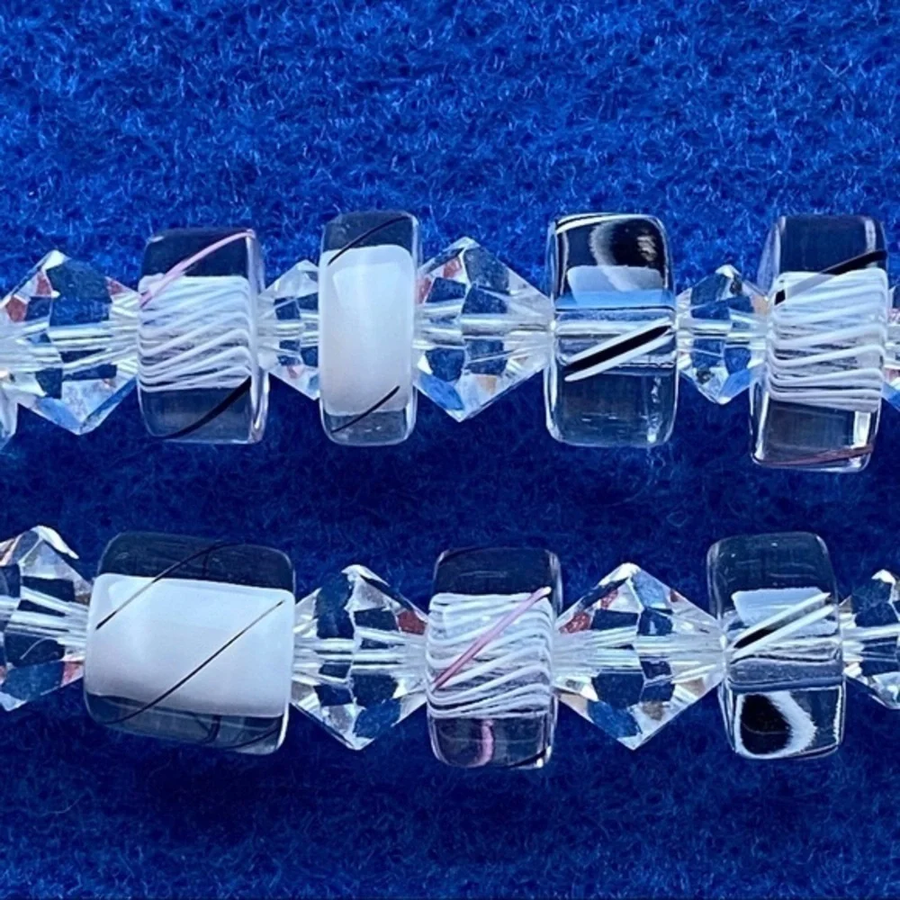Artisan 925 Sterling Silver Diamond Crystal Glass Layered Handmade Bracelet NEW